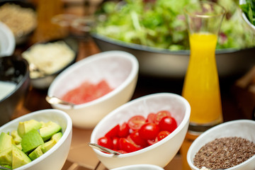 Detail of a beautiful salad buffet with a rich choice, healthy food
