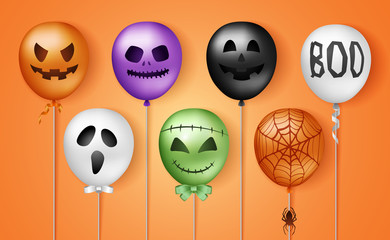 Obraz premium Halloween 3D Balloons. Scary Air Balloons in Traditional Colors. Halloween Ghost Balloons