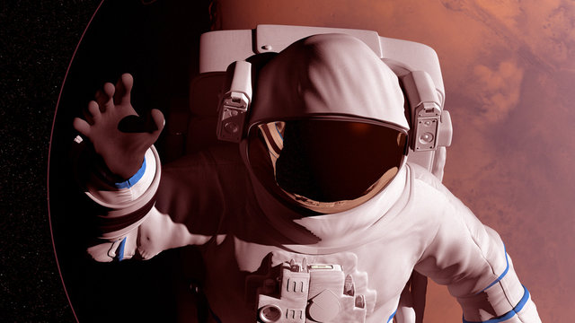3d rendered illustration of an astronaut infront of mars