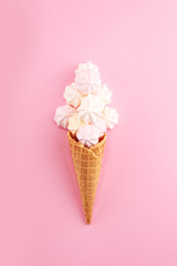 Meringue. Crispy white and pink twisted meringue. Concept love of sweet