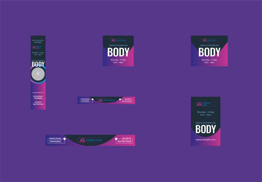 Web Banner Layout with Purple Gradient Accents
