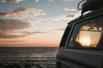 traveling europe by campervan, sunset in france