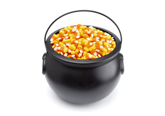 Black Cauldron For Witches FIlled with Candy Corn