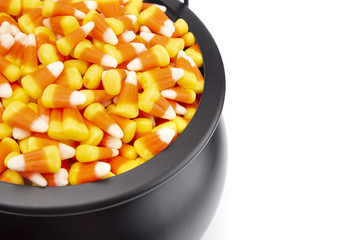 Black Cauldron For Witches FIlled with Candy Corn