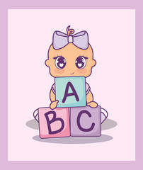 baby shower card with girl and alphabet blocks
