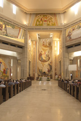 Fototapeta na wymiar Krakow, Poland, August 15, 2018: Interior of the Sanctuary in Lagiewniki. The center of Pope John Paul II.