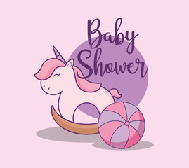 baby shower card with wooden unicorn