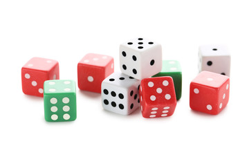 Colourful dice isolated on white background
