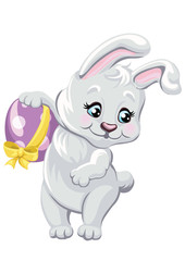Easter bunny with chocolate egg. Vector illustration. Easter Bunny for a postcard.