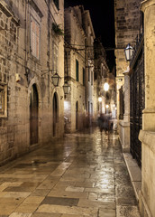 Naklejka na ściany i meble Dubrownik at night in Croatia, Europe