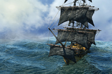Fototapeta premium piracki statek pływający po morzu, renderowania 3D
