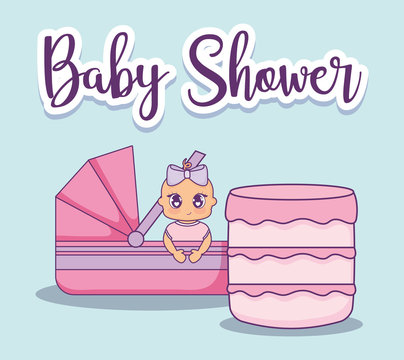 baby shower card with little girl and cake