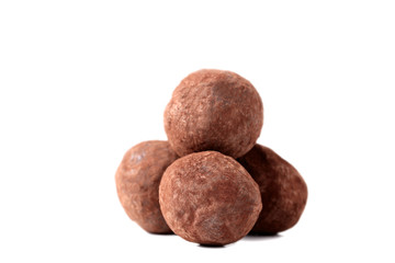 Chocolate balls isolated on white background