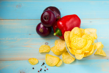 Potato chips homemade. Crispy potato chips
