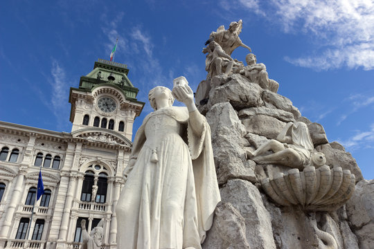 Detail of the Fountain on the four continents in Piazza Unità d'Italia (Unity of Italy square) in Trieste, Italy