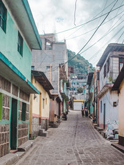 Fototapeta premium Typical street in San Pedro La Laguna, a lakeside Mayan town on Lake Atitlán, Guatemala