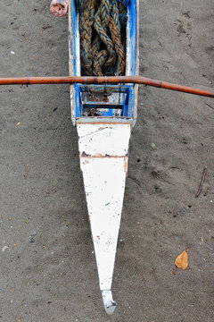 Traditional Filipino bangka outrigger fishing boat. Dumaguete-Negros Oriental-Philippines. 0499