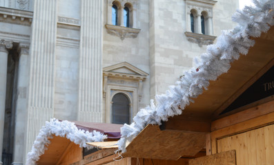 Christmas market decoration at St.Stephens Basilica square in Budapest 