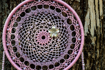 Handmade dream catcher with feathers threads and beads rope hanging