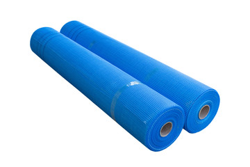 grid in a roll for the facade,The grid in a rolled blue is isolated on a white background