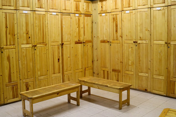 Room, locker room for workers with individual lockers for changing clothes in an industrial plant