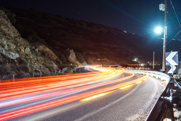 car light trails on serpentine road