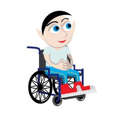 Disabled young man in wheelchair. Flat vector character in isolated background.
