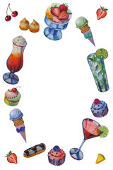 Beautiful cards. Hand drawn watercolor sweets and cakes