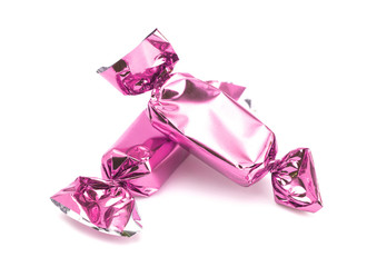 Pink Wrapped Candy on a White Background