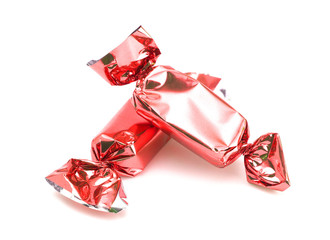 Red Wrapped Candy on a White Background