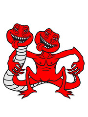 team paar 2 freunde dämon horror halloween schlange gesicht kopf monster böse gefährlich lachen clipart comic cartoon