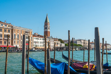 Campanile di San Marco and Canal Grande with condolas in Venice, Italy