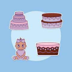 baby shower card with set icons