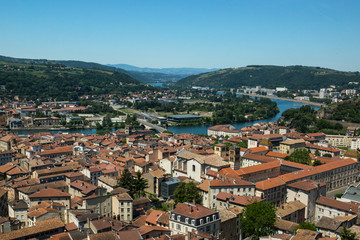 Fototapeta na wymiar Aerial view of the old medieval city of Vienne in the french Rhone-Alpes region.