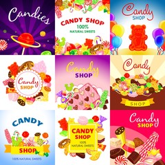 Sweet candy banner set. Cartoon illustration of sweet candy vector banner set for web design