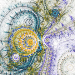 Spiked fractal clockwork wheels, digital artwork for creative graphic design