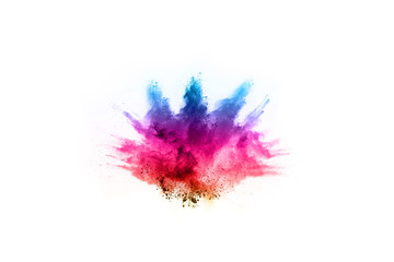 Fototapeta premium Colorful powder explosion on white background. Colored cloud. Colorful dust explode. Paint Holi.