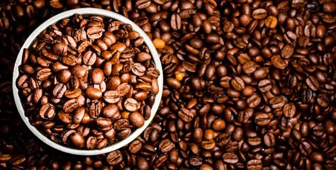 Top view of coffee beans in a bowl