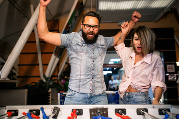 Jubilant pair won in foosball with friends