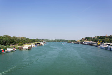 Sava and Danube river confluence on a right sunny day