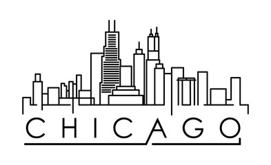 Linear Chicago City Silhouette with Typographic Design