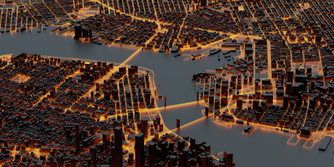 Obraz premium Techno mega city; urban and futuristic technology concepts, original 3d rendering