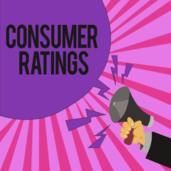 Handwriting text writing Consumer Ratings. Concept meaning feedback given by clients after buying product or service.