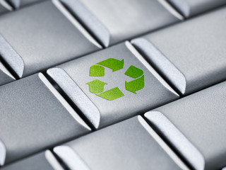 Laptop environmental symbol recycling concept
