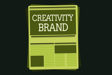 Writing note showing Creativity Brand. Business photo showcasing design name or feature that distinguishes organization.