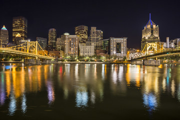 Fototapeta na wymiar Roberto Clemente Bridge and the Andy Warhol Bridge over Allegheny River Pittsburgh Pennsylvania USA
