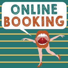 Conceptual hand writing showing Online Booking. Business photo showcasing Reservation through internet Hotel accommodation Plane ticket.