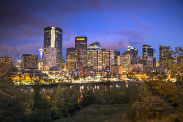 Downtown Calgary Alberta Canada skyline at night