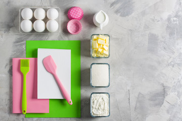Cooking baking for kids flat lay background