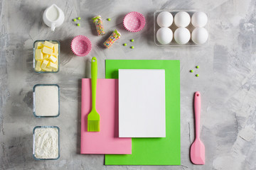 Cooking baking for kids flat lay background